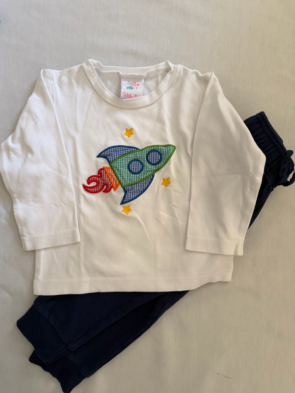 3T Stitchy Fish White Rocket Appliqué Long-Sleeve Tee